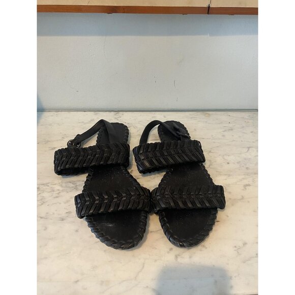 Veronica Beard Simone Sandals Womens Size 10.5 Black Braided Leather Woven - Picture 3 of 7